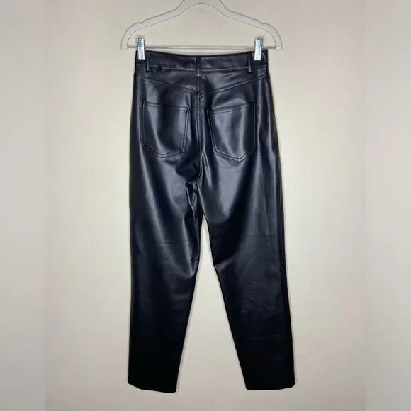 Zara Faux Leather Black Pants Straight Leg Size 2 - Picture 7 of 8